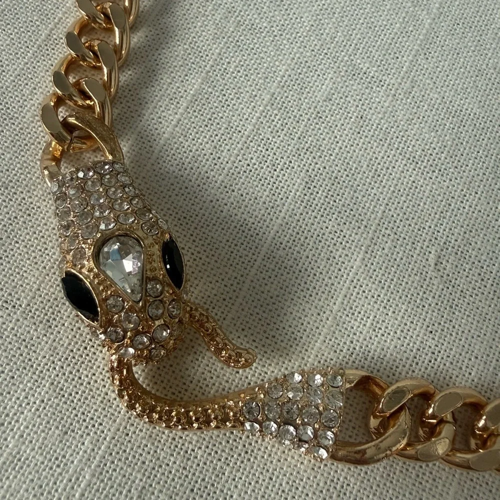 Gold Chain Choker Necklace with Snake Clasp
